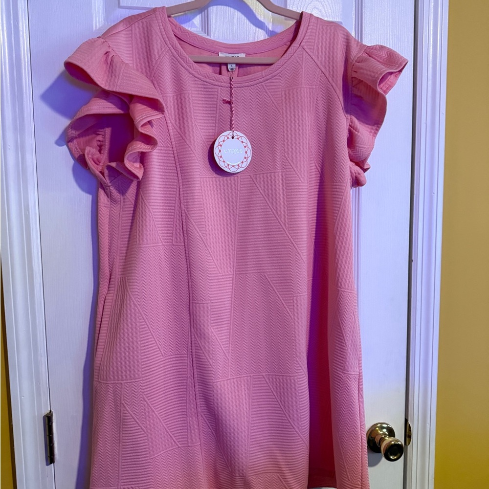 Pink Ruffled Sleeve Women’s Dress
